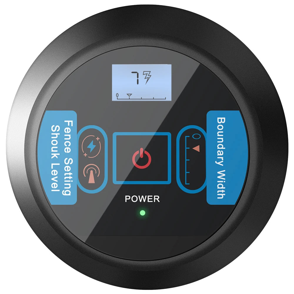 Round electronic device with digital display and control buttons on a white background