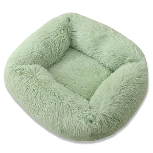 Green fluffy pet bed on a white background