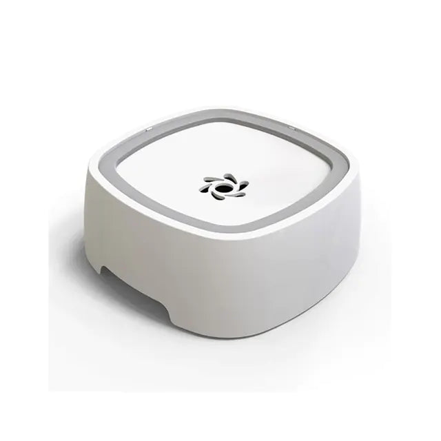 White pet bowl with a circular design on a white background