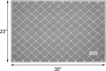 Gray doormat with diamond pattern and dimensions labeled