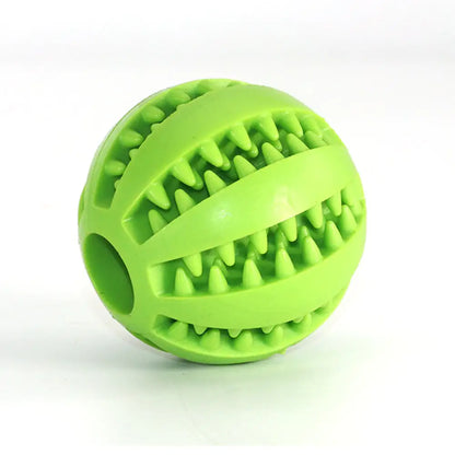 Green rubber ball with textured surface on a white background