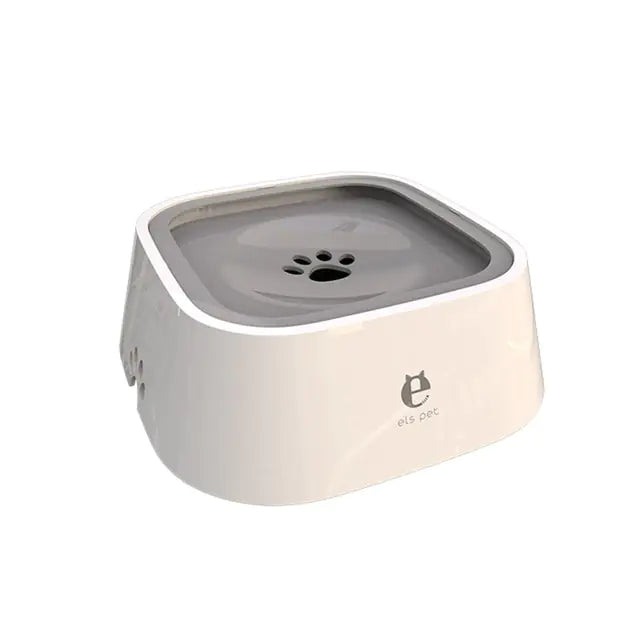 Pet water fountain with a paw print design on a white background