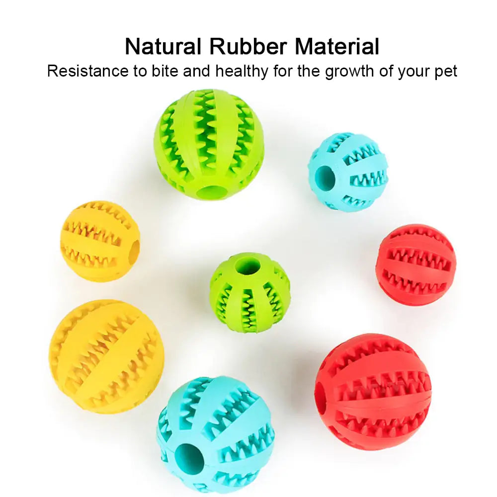 Colorful rubber dog toys with natural rubber material on a white background